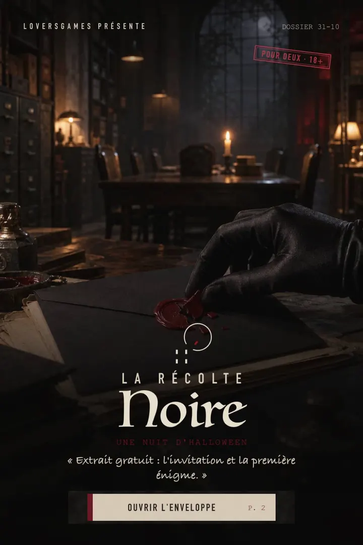 Couverture de La Récolte Noire : une main gantée brise le sceau de cire d'une enveloppe noire