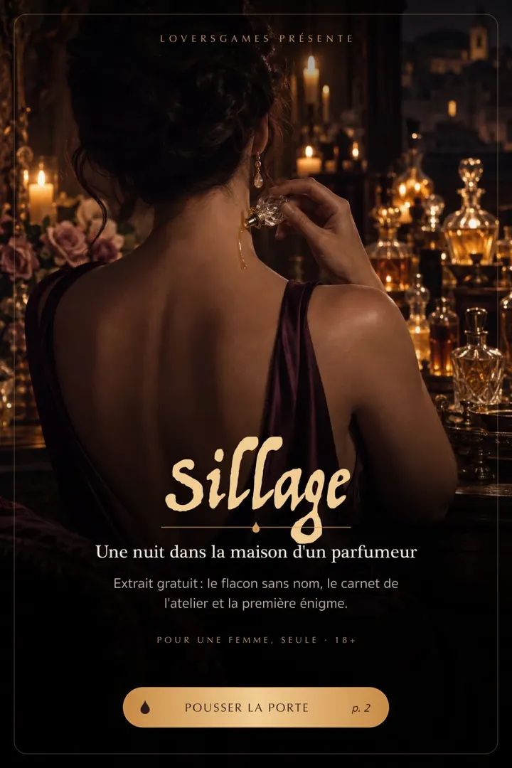 Couverture de Sillage : une femme de dos se parfume devant un orgue de flacons